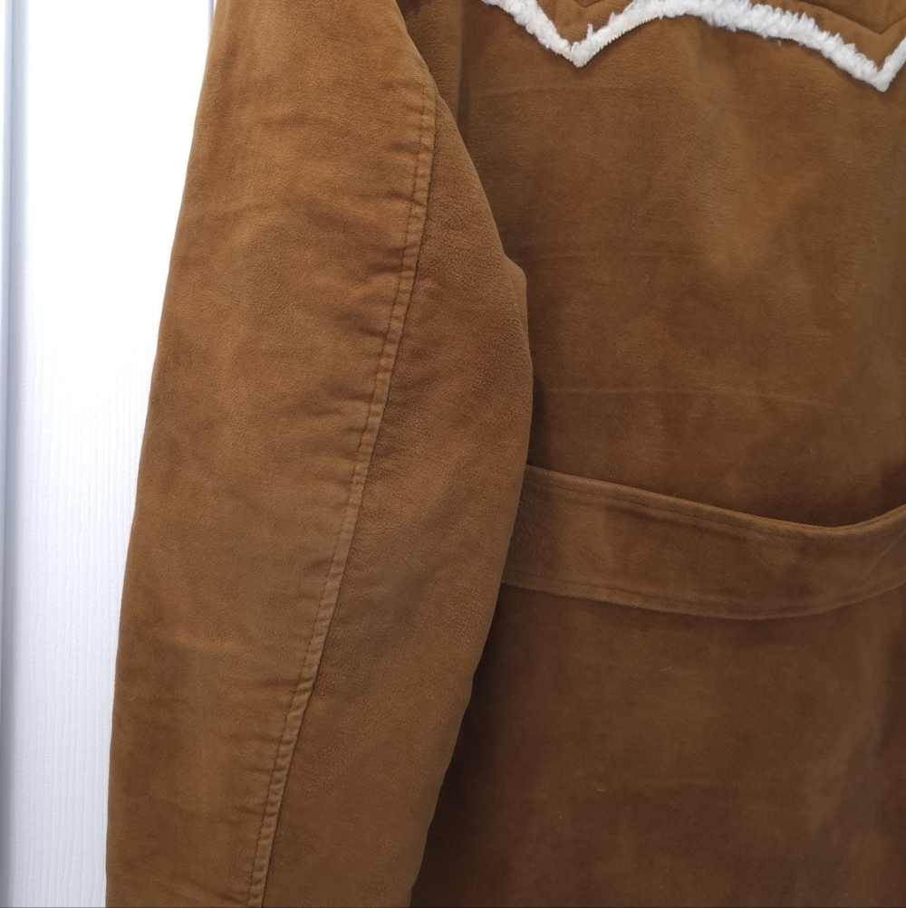 Vintage 70s Brown Faux Suede faux shearling And Sherpa Rancher Jacket L - Picture 9 of 11